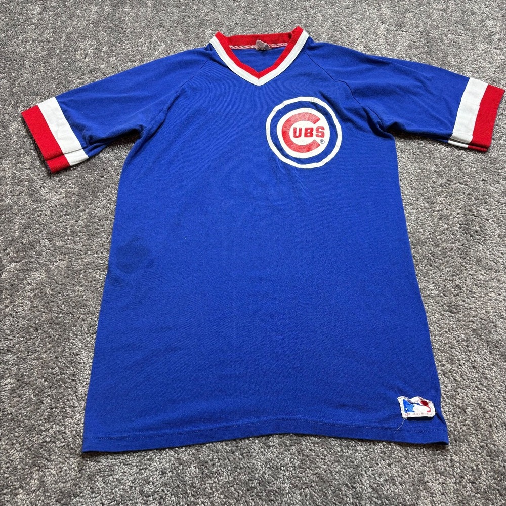 Vintage Chicago Cubs Ringer Tee XL Blue Sand Knit 70s 80s T-Shirt Made USA *READ